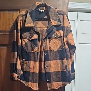 Women's Plaid Shirt Jacket in Black and Orange